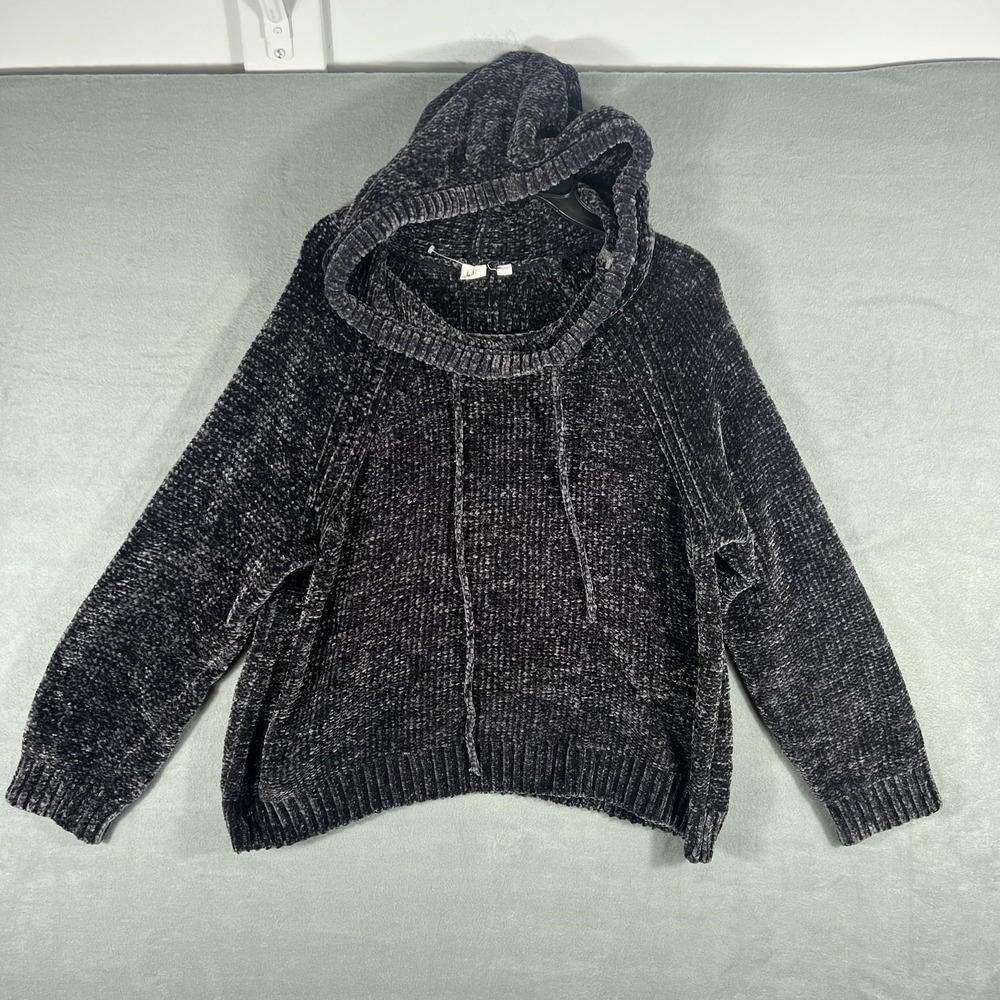 GAP Women's XXL Charcoal Gray Chenille Knit Hooded Drawstring Pullover Sweater
